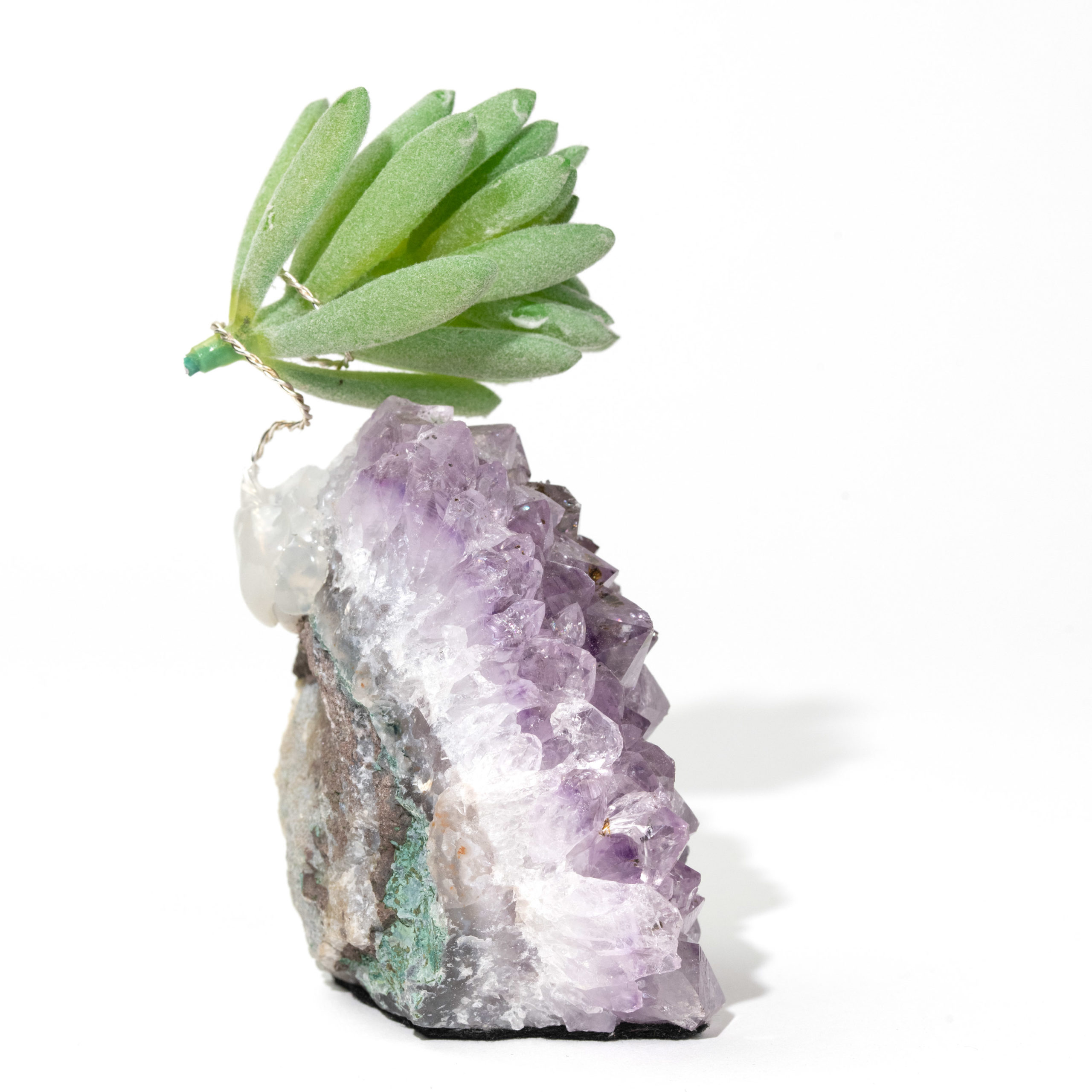 Amethyst Cluster with Faux Succulent